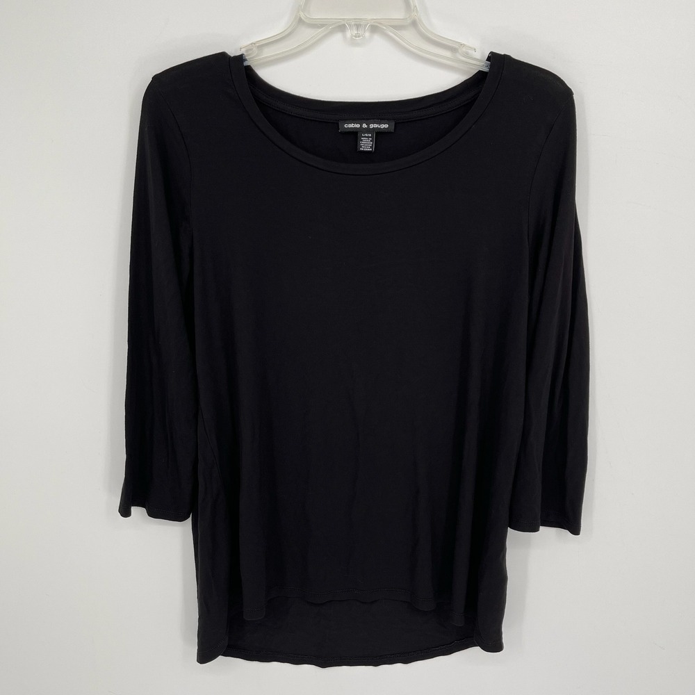 Cable & Gauge‎ Women's Black 3/4 Sleeve Stretch Scoop Neck Basic Top Size L
